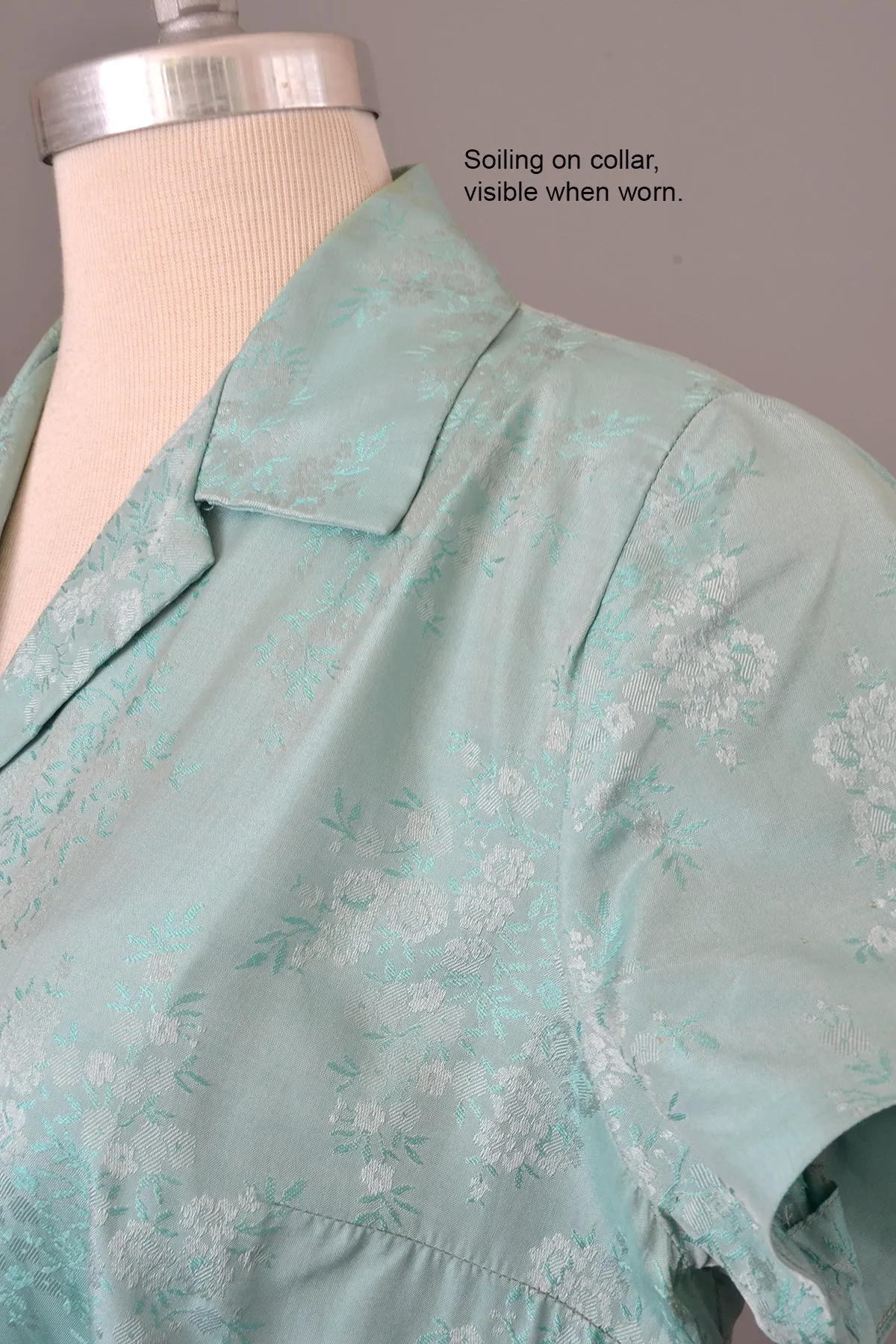 1950s Aqua Blue Jacquard Fit and Flare Shirtwaist Dress