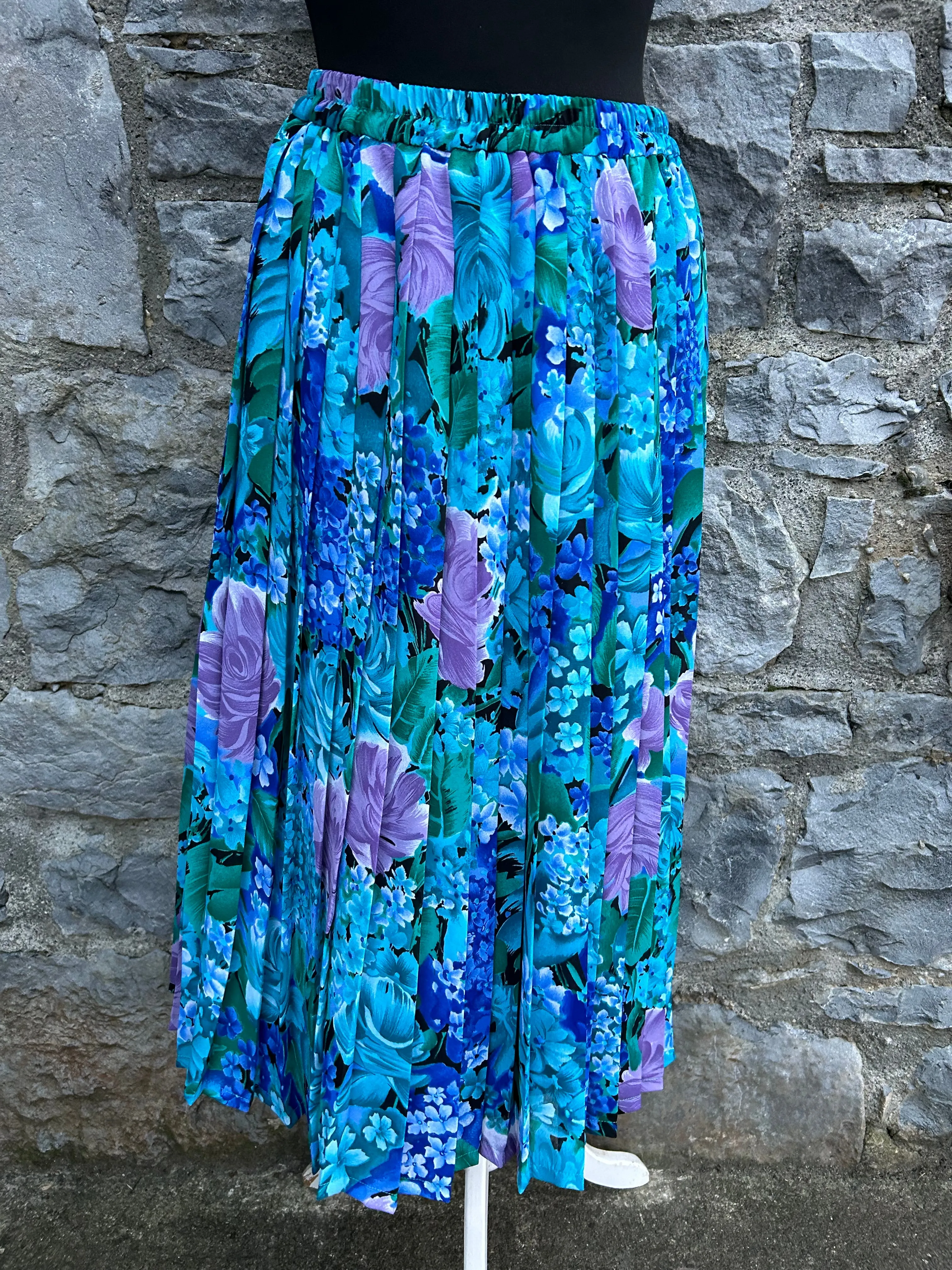 80s green&purple pleated skirt uk 10-12