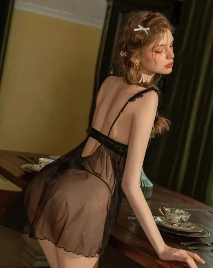 Black Lacey with Chest pad Nightdress