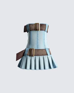 Cambry Blue Pleated Denim Dress