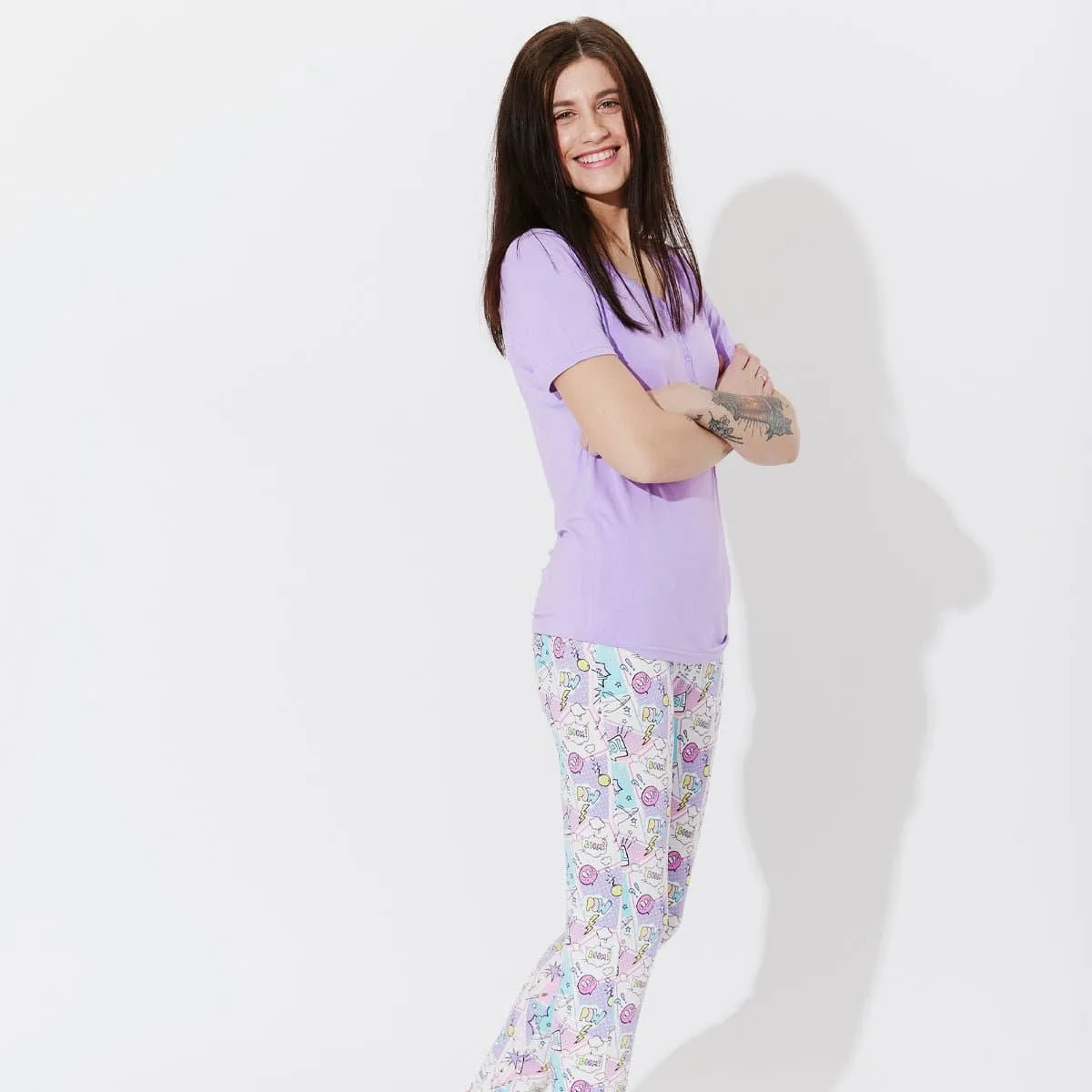 Comic Purple Bamboo Women's Pajama Set