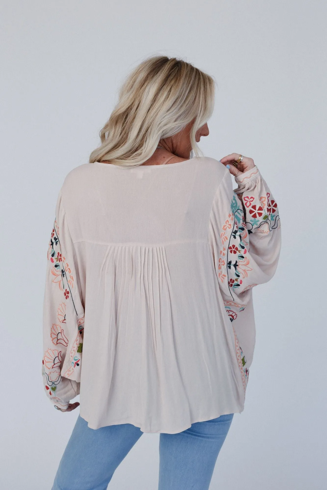 Frida Embroidered Dolman Sleeve Top - Taupe