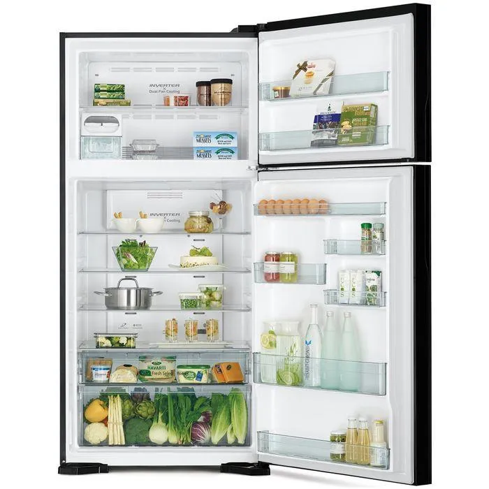 Hitachi R-VG710P7M-1 GBK Fridge 2 Doors G601L Inverter Glass Black