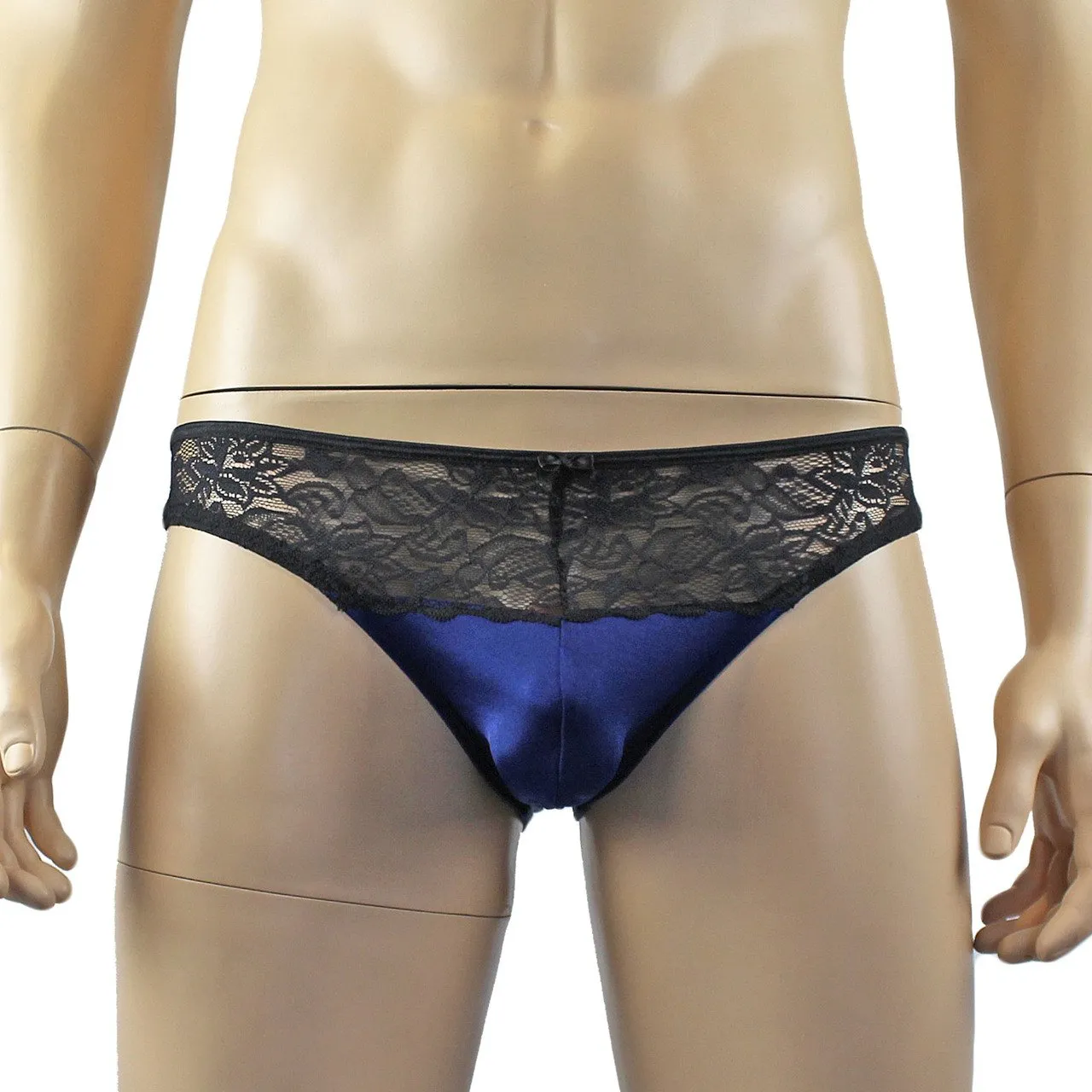 Mens Glamour Lace & Spandex OPEN BACK Capri Brief, Male Panties (navy and black plus other colours)