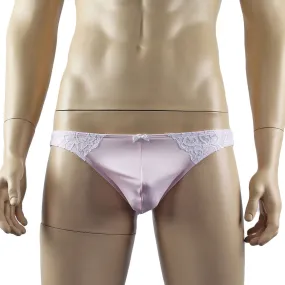 Mens Isabel Panty Stretch Spandex & Lace Bikini Brief with Sexy Back Light Pink and White Lace