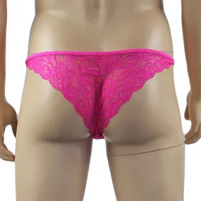 Mens Kristy Sexy Lace Bikini Brief, Male Panties Hot Pink