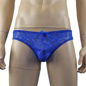 Mens Kristy Sexy Lace Bikini Brief Panties with See through Back Blue