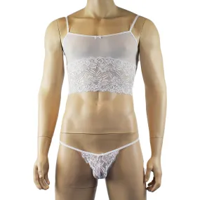 Mens Kristy Sexy Lace Camisole Top and Male Panties White