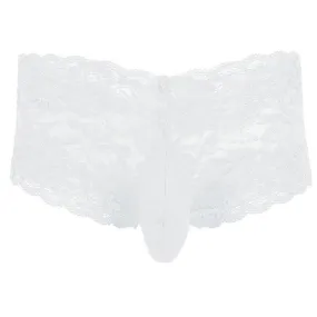 Mens Sissy Lingerie Floral Lace See-through Briefs Panties with Sheath Front White