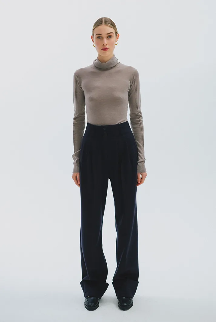 Pleated Wool High-Waisted Pants