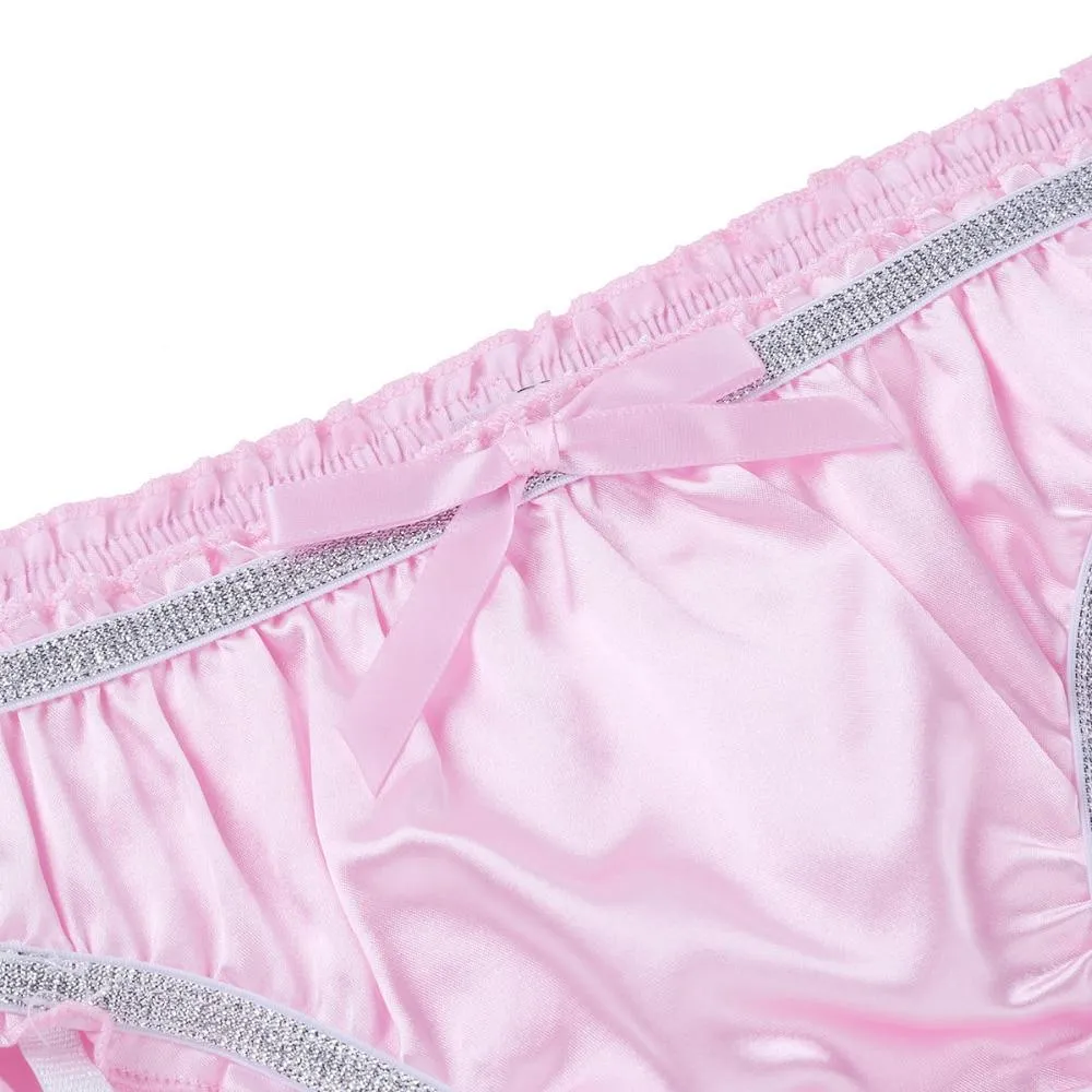 Sexy Mens Lingerie Panties Sissy Satin Panties with Detachable Garters Pink