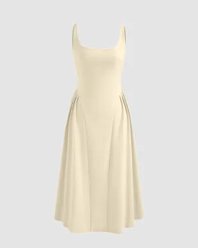 Square Neck Sleeveless Dress In Apricot