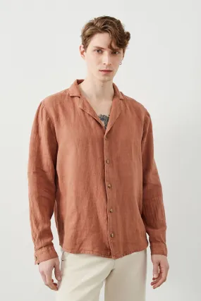 Tenedos Regular Fit Brown Men’s Linen Shirt