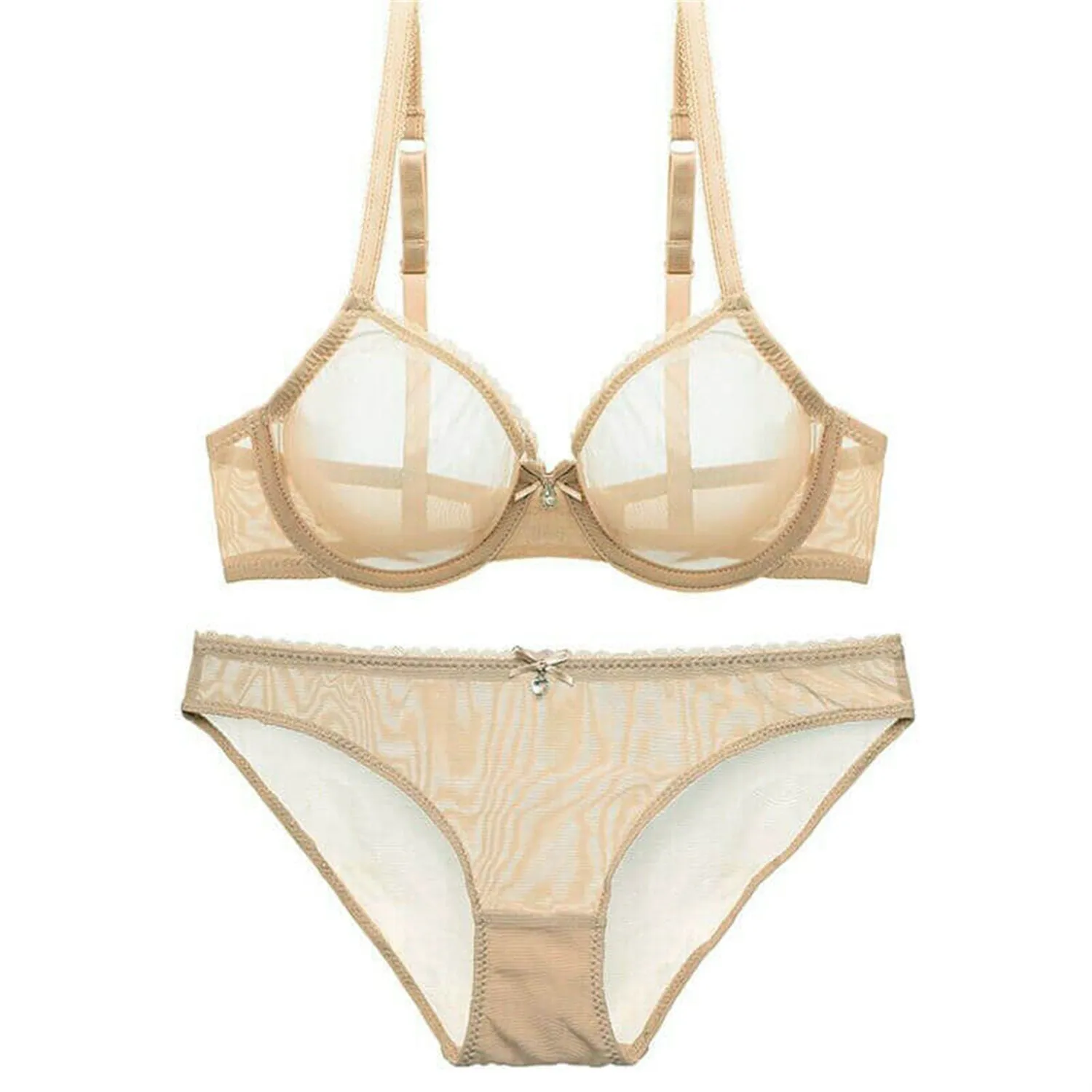 Unlined Sexy Mesh See Through Bra Lingerie Set Plus Size